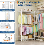 Heavy Duty Garment Rack L Shaped Clothes Rack for Corner,Load 1631LBS,Freestanding Portable Wardrobe Closet Clothing Rack with 7 Adjustable Shelves, 4 Hanging Rods,70.5"H x 85.4"L x 17.4"W