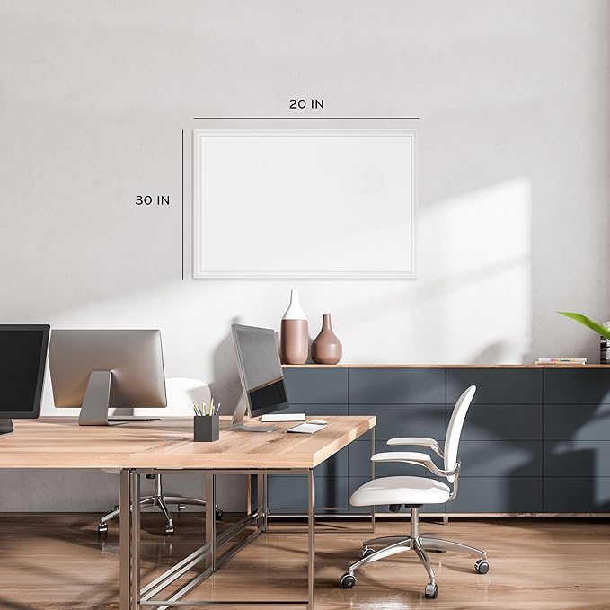 U Brands Farmhouse Board, Dry Erase White Board with White Frame, Office Supplies, Includes Magnets, 20” x 30” (2993U00-04)