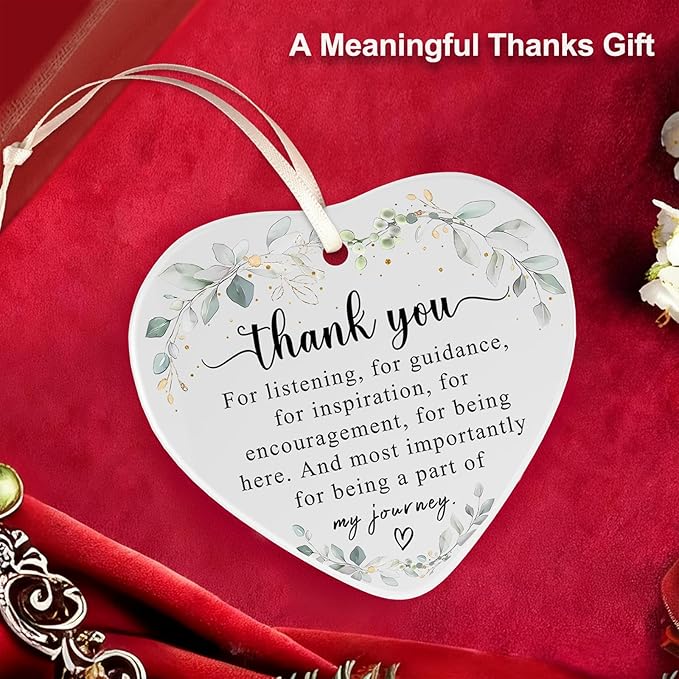 Thank You Gifts for Women, Coworkers, Ornaments fot Friendship Gift, Ceramic Heart Shape Appreciation Gift for Employee, Teacher, Car Hanging Ornaments, Car Charm, Mirror Accessories