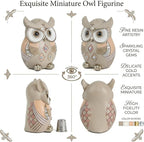 Owl Statue Home Decor, Vintage Resin Figurine with Crystals for Shelf, Boho Decorations for Living Room Office Desk, Unique Gifts for Women Bird Lovers