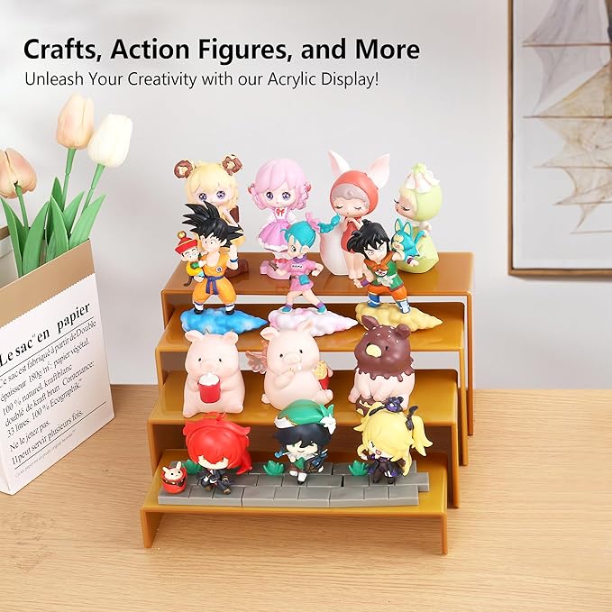 ELEGANTLIFE Acrylic Display Risers Set of 4, 4-Level Tiered Display Stands for Cupcakes, Small Figures & Jewelry, Compact Countertop Display Shelf, Multiple Colors Available (Gold)
