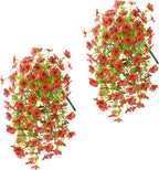 Artificial Hanging Flowers for Outdoors Spring Decoration, 2PCS Silk Fake Daisy Realistic Outdoor Flowers UV Resistant Porch Patio Window Yard Decor(Red)