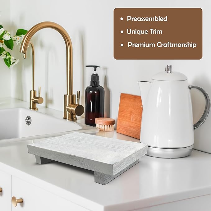 Rustic Wood Riser - Rectangular Soap Tray, Candle Holder, Plant Stand - White, 9 x 6 X 1.5 Inch