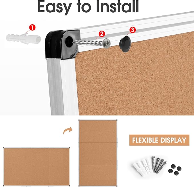 Extra Large Cork Bulletin Board 96" X 48", Foldable Notice Pin Board for Wall, Silver Aluminum Framed 8'x4' Corkboard, Wall Mounted Noticeboard with 36 Push Pins for School, Home & Office