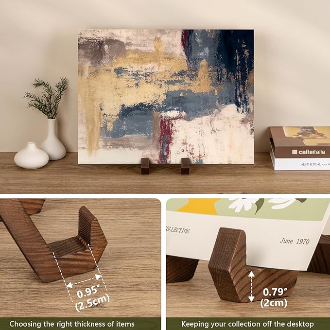 ANBOXIT Plate Display Stand, 3 Pack 6 Inch Plate Holder for Displaying, Decorative Picture Frame Dish Photo Plaque Platter Wood Stand