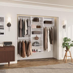 ROOMTEC Modular Closet System, 60" Wall-Mounted Closet Organizer with Hanging Rods, Modern Wooden Tower for Walk-In Closets, Wardrobe Storage Kit, White
