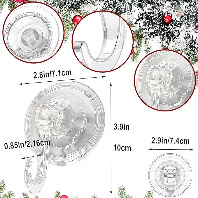 6pack Wreath Hanger Hooks,Big Suction Cup Wreath Hooks for Halloween Christmas Décor,22 LB Heavy Duty Waterproof Removable Large Wreath Holder for Window Glass Smooth Doors Tiles (3.7X2.7in 6pcs)