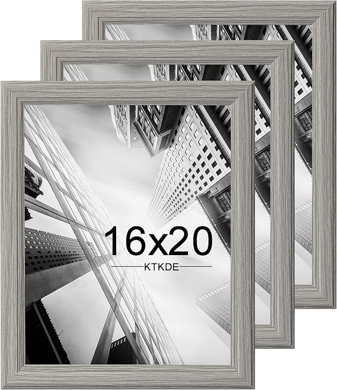 KTKDE 16x20 Picture Frame Set of 3,Studio Gallery 16 by 20 Poster Frame Gray Wooden, Large Frame for Photos, Posters - Art Prints best gift