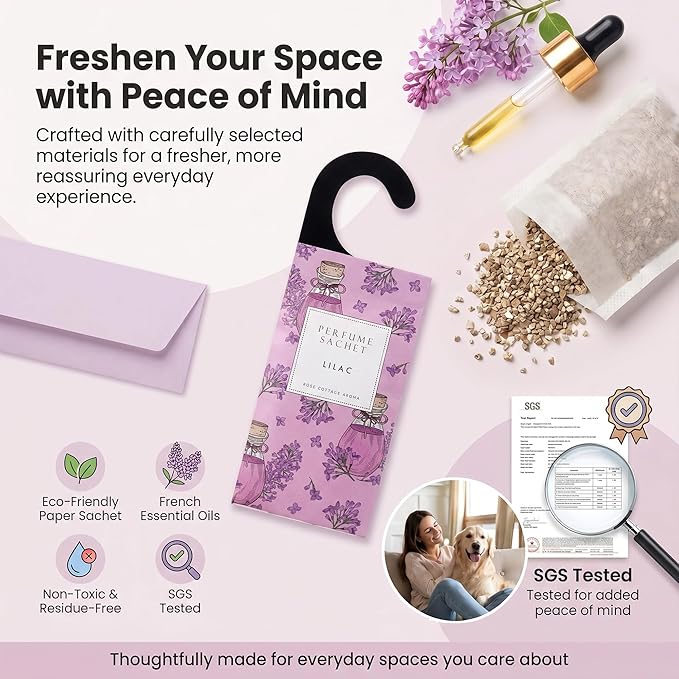 ROSE COTTAGE Large 12 Packs Lilac Hanging Closet Air Freshener Scented Sachets Long Lasting Smell Goods