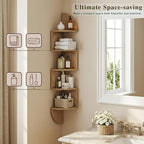5-Tier Floating Corner Shelves for Wall, Zigzag Corner Shelf Unit, PVC Rattan Sides, Space-Saving, for Kitchen, Living Room, Bedroom, Boho Style, Oak Beige