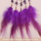 Pretty Jolly Small Tree of Life Crystal Stone Dream Catchers Purple Feathers Mini Dreamcatchers for Cars Rear View Mirror Hanging Decoration Good Luck Travel Charm Bedroom Ornaments for Women Girls