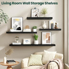 Floating Shelves for Wall 36 in x 9.3 in Deep, Wall Mounted Rustic Wood Shelf with Invisible Brackets for Storage & Display, Living Room Bedroom Bathroom, Black, 2 Pack