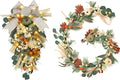 Valery Madelyn 24 inch Fall Pumpkin Teardrop Swag Autumn Harvest Door Hanger with Green & White Mini Pumpkins, Eucalyptus, Raffia, Berries and Striped Bow for Front Door Thanksgiving Table Centerpiece
