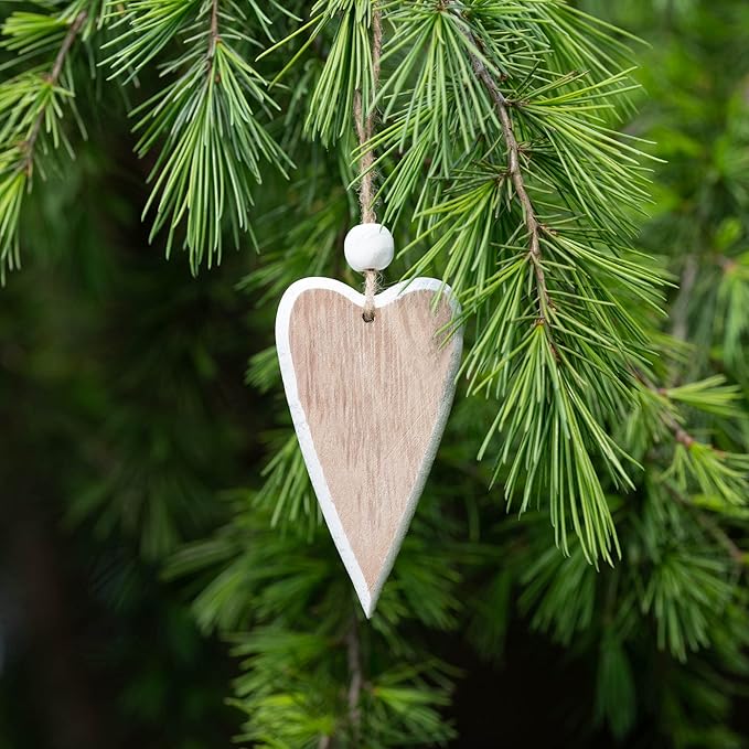 Sun&Beam Heart-Shaped Wooden Decorative 2Pcs Hanging Handmade Hearts Ornaments for Wedding Party Valentine Christmas Home Decoration Car Décor (S-#4, 2Pcs)
