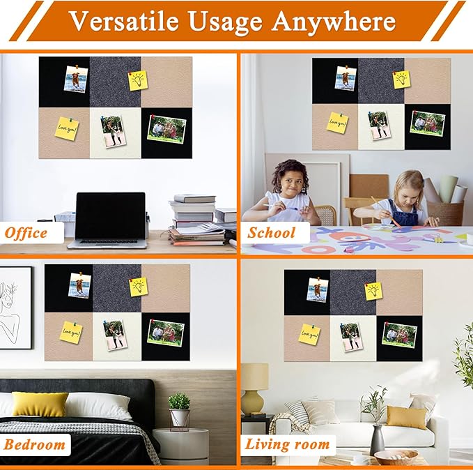 Square Felt Cork Bulletin Board Tiles, Self Adhesive DIY Felt Pin Board for Wall 30" x 20" with 35 Pushpins for Office School Home Wall Decor Stickers Memos Photos Display (Gradual Grey& Camel)