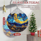 Retro Moon Star Stained Glass Hanging Ornament - Christmas Tree Decoration, Holiday Ornament, Gift Idea