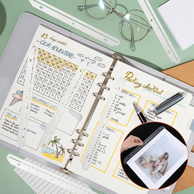 100 Pcs Clear 3 Hole Punched Magazine Holders, 11.9x1.1 Inch Plastic Binder Insert Strips for 3 Ring Binders, File Book Craft Paper Organizer