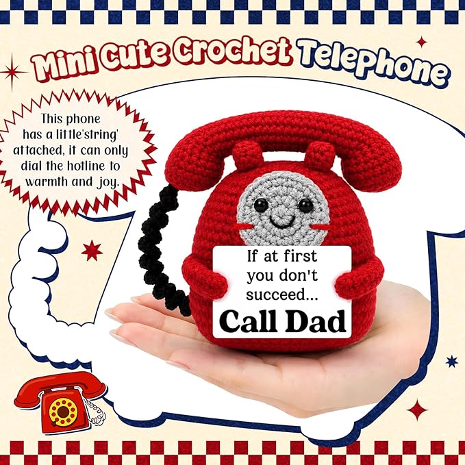 Belatelove Funny Fathers Day Dad Gifts from Daughter Son, Handmade Crochet Telephone Doll, Humorous “Call Dad” Birthday Gift for Father, Unique Dads Appreciation Gift for Father Papa Stepdad
