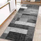 FlyDOIT Modern Geometric Patchwork Area Rug, 2x6 Grey Runner Rugs for Living Room, Rockwood Collection Indoor Rugs for Bedroom, Throw Carpet Floor Decor for Entryway Dining Room Office Nursery