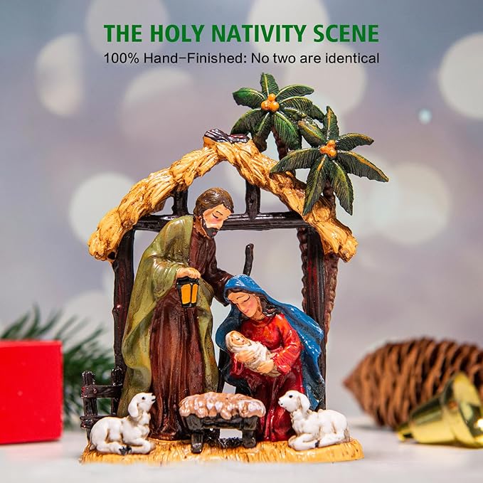 Christmas Snow Globes Lantern with Music, Jesus Christ Nativity Scene Snow Globe with Swirling Glitter Effects, USB/Battery Powered with 6-Hour Timer, Christmas Decorations