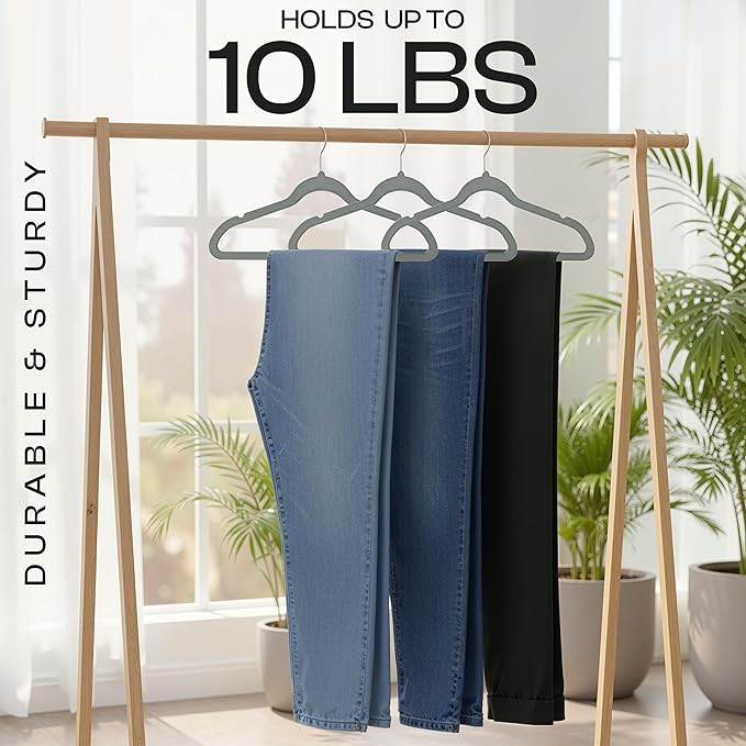 Utopia Home Velvet Hangers 150 Pack – Luxury Non-Slip Slim Pant & Coat Hangers, Strong Space-Saving Clothes Hangers with Pants Bar and 360° Swivel Hook – Grey