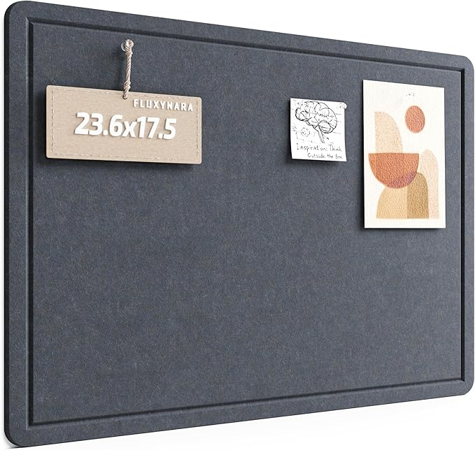 Fluxynara Bulletin Board, 23.6" x 17.5" Cork Board Alternative with 12 Safe Removable Adhesive Tabs, Foldable Felt Pin Board for Home Office, Classroom, Bedroom,Entryway for Walls—Navy Blue