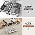 Fully Assembled Luggage Racks Pack of 2, Upgraded Bamboo Foldable Suitcase Stand with 5 Nylon Straps, 26.77" Thickened Luggage Stand Holder with Shelf for Guest Room Bedroom Hotel, White