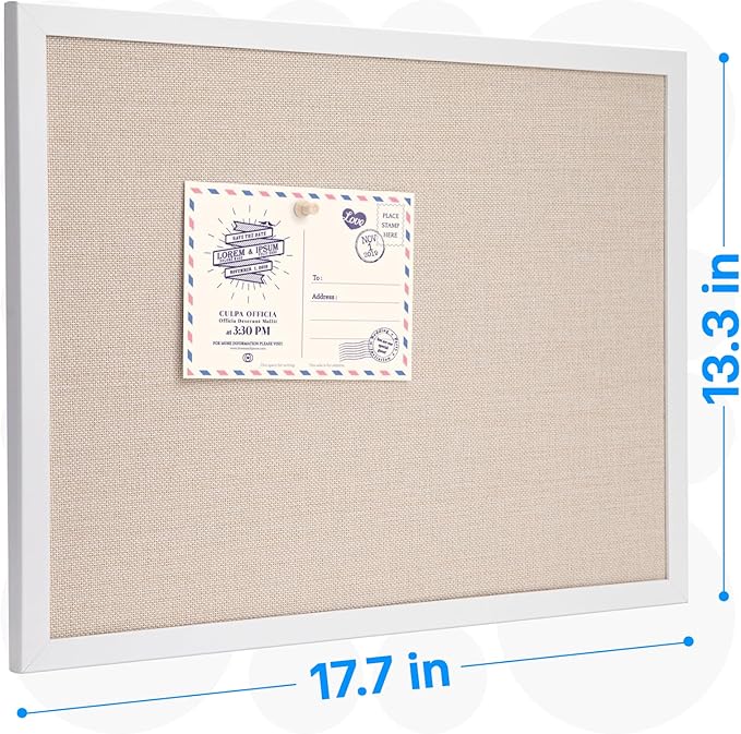 OWLKELA 13.3"x17.7" inch Bulletin Board with Linen 3 Pack, White Wood Style Frame, with 30 Pushpins, Linen Cork Board, Ideal for School, Home & Office
