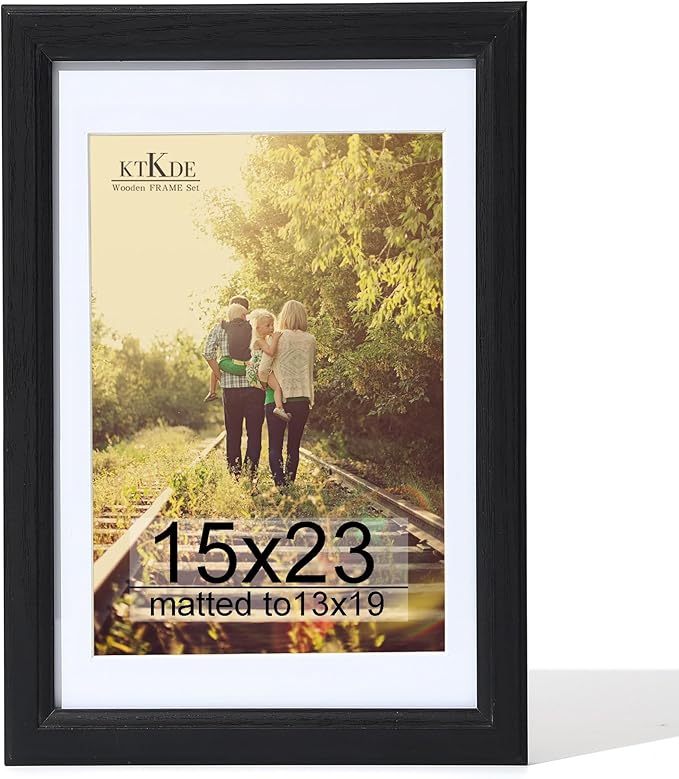 KTKDE 15x23 Picture Frame,Poster Frame Display Pictures 13 x 19 with Mat or 15x23 Without, Tempered Glass, 23 by 15 Black Wooden Frame Wall Gallery Photo Frame best gift