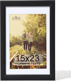 KTKDE 15x23 Picture Frame,Poster Frame Display Pictures 13 x 19 with Mat or 15x23 Without, Tempered Glass, 23 by 15 Black Wooden Frame Wall Gallery Photo Frame best gift