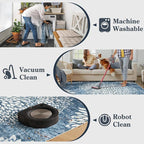Dahlia Blue Washable Area Rugs 8x10, Low Pile Floral Bedroom Rug 8x10 Under Bed, Boho Soft Large Rug for Living Room, Non Slip Floor Carpet for Dining Room Office,Blue
