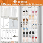 Over the Door Shoe Organizer with 40 Clear PVC Pockets – Waterproof Hanging Shoe Holder for Closet & Bathroom – Space-Saving Door Shoe Rack for Shoes, Toys, Toiletries & Snacks (White)