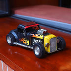 GENUINQ Vintage Hot Rod Metal Car Model Retro Classic Car Decor, Handmade Collectible Vehicle Figurine with Flame Design for Home, Office, Man Cave Decor & Gift