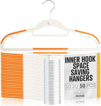 Plastic Hangers 50 Pack, Cascading Slim Space Saving Clothing Hangers with 360° Rotating Hook, Non Slip Clothes Hangers for Sweater Shirt, Heavy Duty Coat Hanger with Inner Hook for Closet, White