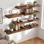 FLYJOE 24 Inch Long Floating Shelves for Wall Set of 2, 12" D Wood Grain Bathroom Shelves with Invisible Brackets, Easy Install Engineered Wood Storage Shelves for Kitchen, Living Room, Bedroom