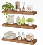 RALGEND Floating Shelves for Wall, 1.5" Thick Wall Shelf Set of 3 with Invisible Brackets, 23.6L x 7.9W Hanging Shelves Farmhouse Home Decor for Bathroom, Living Room, Bedroom, Rustic Brown 6301BJP3BF