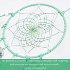 Dreamlike Butterfly Tree of Life Dream Catcher Wall Decor Green Dream Catcher with Crystal Stone Handmade Feather Dreamcatchers Home Decor Wall Hanging for Girls Bedroom Wedding Craft Gift-29.5"