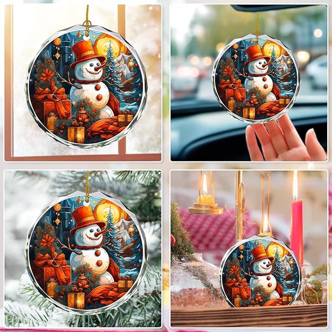 Stained Glass Snowman Ornament - Christmas Tree Decoration, Gift for Holidays