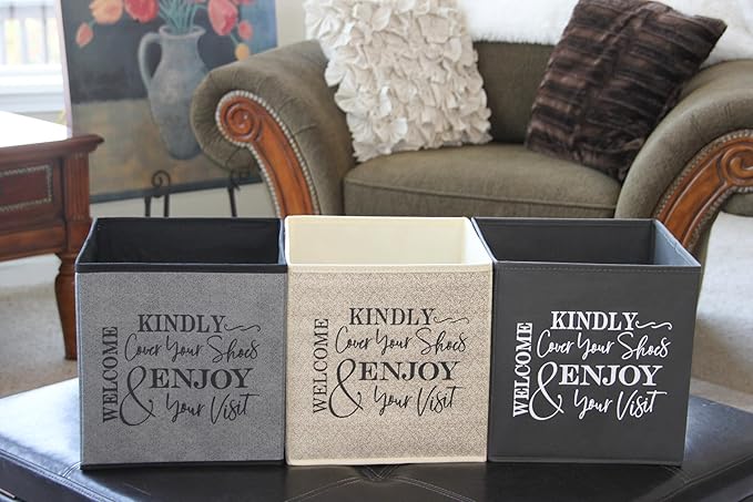 Life Charge Shoe Covers Box - Real Estate Agent Supplies Asking Guests to Please Cover Shoes - Disposable Shoe Bootie Holder For Realtor Listings & Open Houses - Indoor Use | 5 Pack Grey & Black