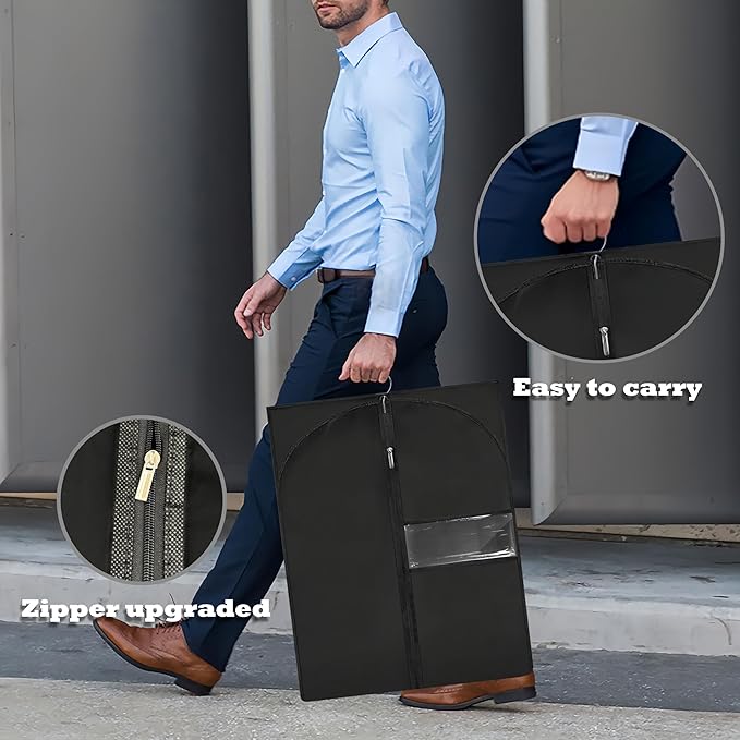 Dress Bags for Gowns Long, 60'' Garment Bags for Hanging Clothes, Suit Bag Cover for Storage and Travel (Black)