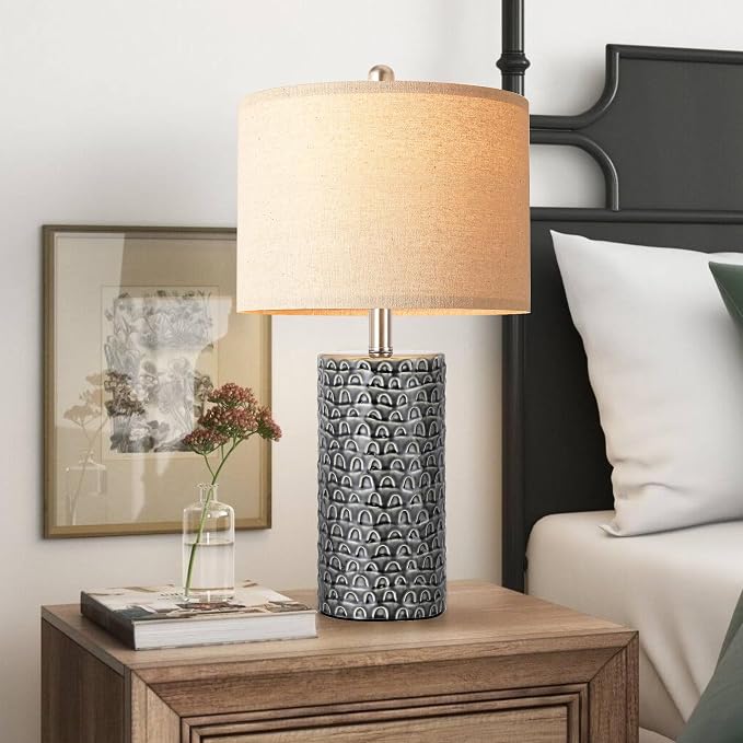 PARTPHONER 23" Modern Ceramic Table Lamp Set of 2, Table Lamps for Living Room, Rustic Farmhouse Bedside Lamps Nightstand lamp for Bedroom, Desk Lamp for End Table Home Decor Black
