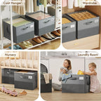 2 Pack Shoe Organizer for Closet, Large Shoe Box Storage Containers, Foldable Shoe Storage Organizer Box Bin with Adjustable Dividers and Clear Cover, Space Saving Shoes Holder, Gray