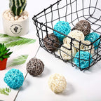 Yaomiao 15 Pieces Wicker Rattan Balls Decorative Orbs Vase Fillers for Craft, Party, Wedding Table Decoration, Aromatherapy Accessories, 1.8 Inch(Light-Blue White Gray)