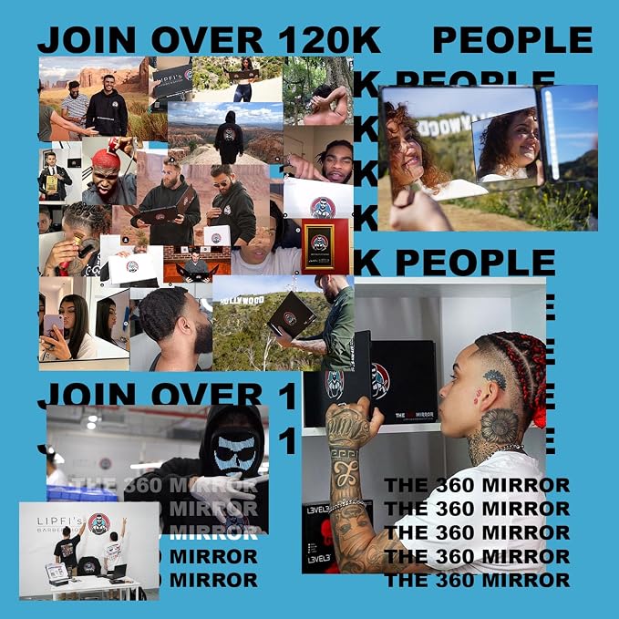 The 360 Mirror - 3 Way Mirror for Self Hair Cutting - Adjutable Trifold Barber Mirro to Cut Your Own Hair - Tri Fold Self Haircut System - Three Sided Mirro for Haircuts (Black - Mini LED version)