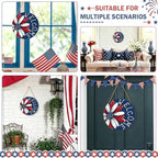 4th of July Decorations Memorial Day Door Sign 12x12 Inch American Patriotic Wood Door Hanger Independence Day Wreath Red White Blue Flower Welcome Hanging Sign for Front Porch Farmhouse Decorations