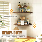 Fun Memories Corner Shelf Wall Mount, Floating Corner Shelves, Set of 4 Corner Wall Shelf Organizer, Rustic Wood Wall Storage Display Shelves for Living Room Bedroom Bathroom Kitchen, Rustic Brown