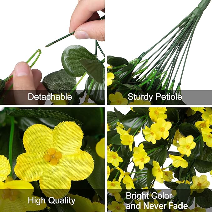Artificial Faux Hanging Plants Flowers for Outdoor Spring Summer Decor, 2 PCS Fake Silk Yellow Daisy Long Vines Orchid UV Resistant Realistic Mums for Outside Home Porch Patio Balcony Planter
