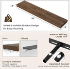 RICHFOCUS 36Inch Floating Shelves for Wall 2 Pack Shelves for Bedroom|Kitchen|Bathroom Wall Mounted Rustic Wood Floating Shelf with Invisible Brackets for Books|Storage|Decor, Walnut