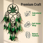 Green Leaf Weed Dream Catcher Wall Hanging Decor Bedroom Adult Living Room Home Bohemian Decorations (5 Rings)