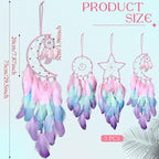 Jetec 3 Pcs Dream Catcher Moon Sun Star Design Handmade Traditional Design Craft Ornament Wall Art Hanging Home Decoration Bedroom Wedding(Macaron Color)